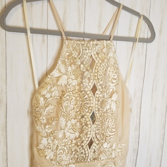 Golden Embroidered Mini Dress - Picture 4 of 8